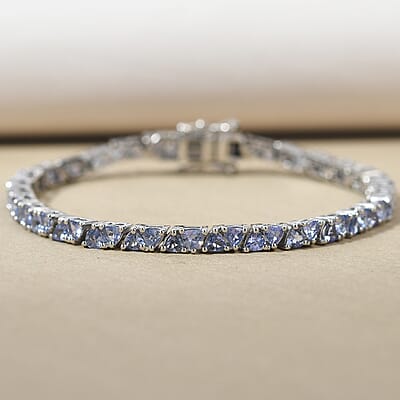Tanzanite Tennis Bracelet in Platinum Over Sterling Silver (6.50 In) 10.15 Grams 5.85 ctw