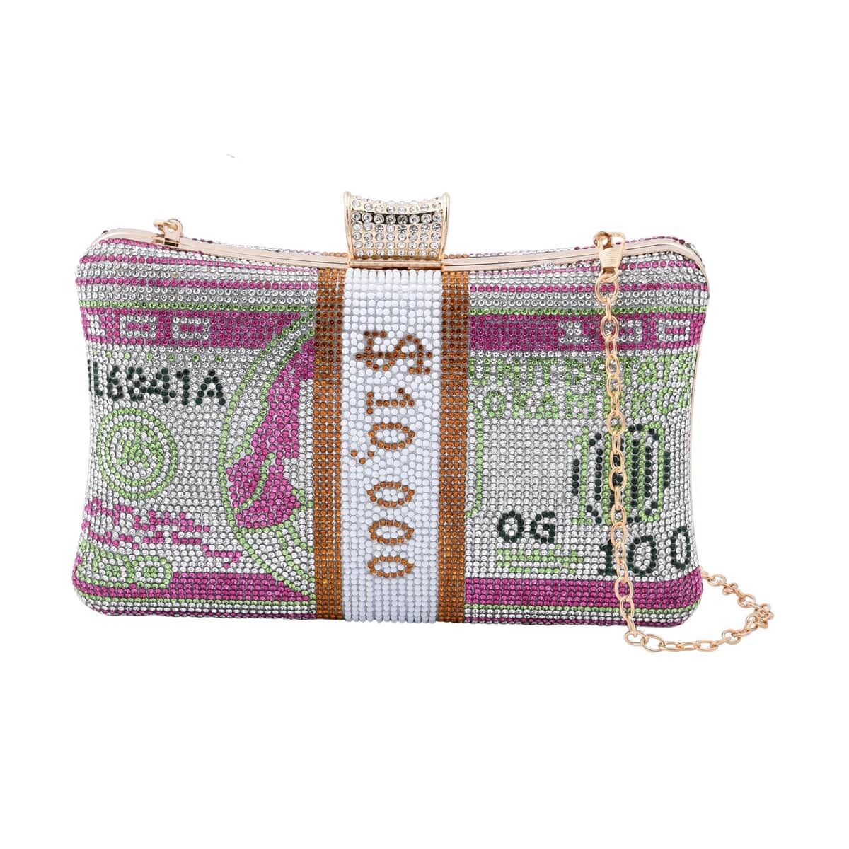 Pink & Multi Color Crystal Dollar Clutch Bag for Women with Detachable Chain Strap | Women Purse | Designer Bags | Ladies Purse | Handbags for Women image number 0