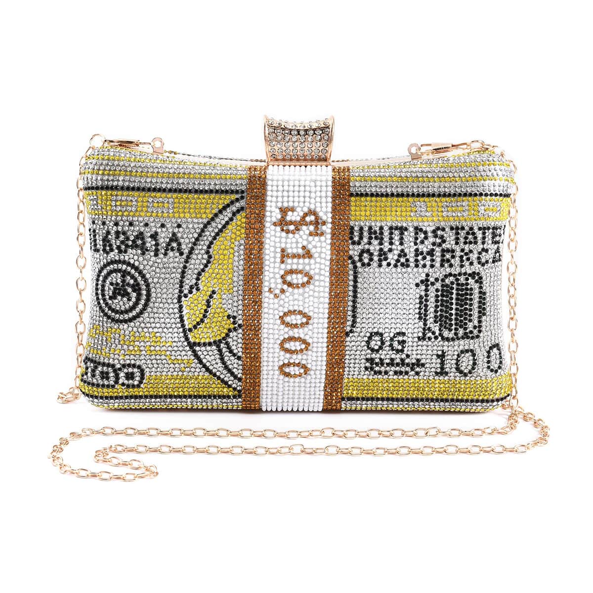 Yellow Crystal Dollar Clutch Bag for Women with Detachable Chain Strap | Women Purse | Designer Bags | Ladies Purse | Handbags for Women image number 0