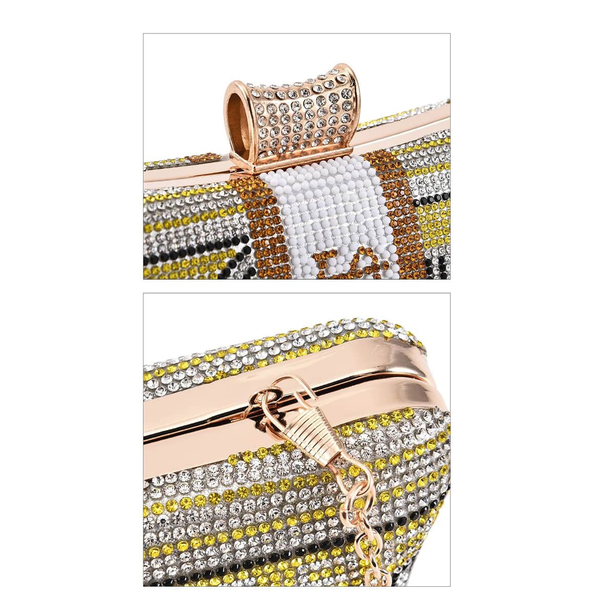 Yellow Crystal Dollar Clutch Bag for Women with Detachable Chain Strap | Women Purse | Designer Bags | Ladies Purse | Handbags for Women image number 4