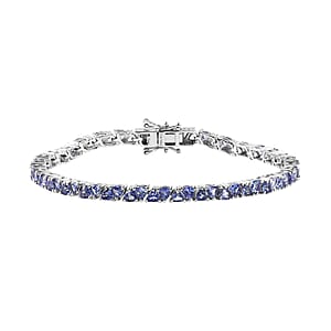 Tanzanite Tennis Bracelet in Platinum Over Sterling Silver (7.25 In) 6.50 ctw