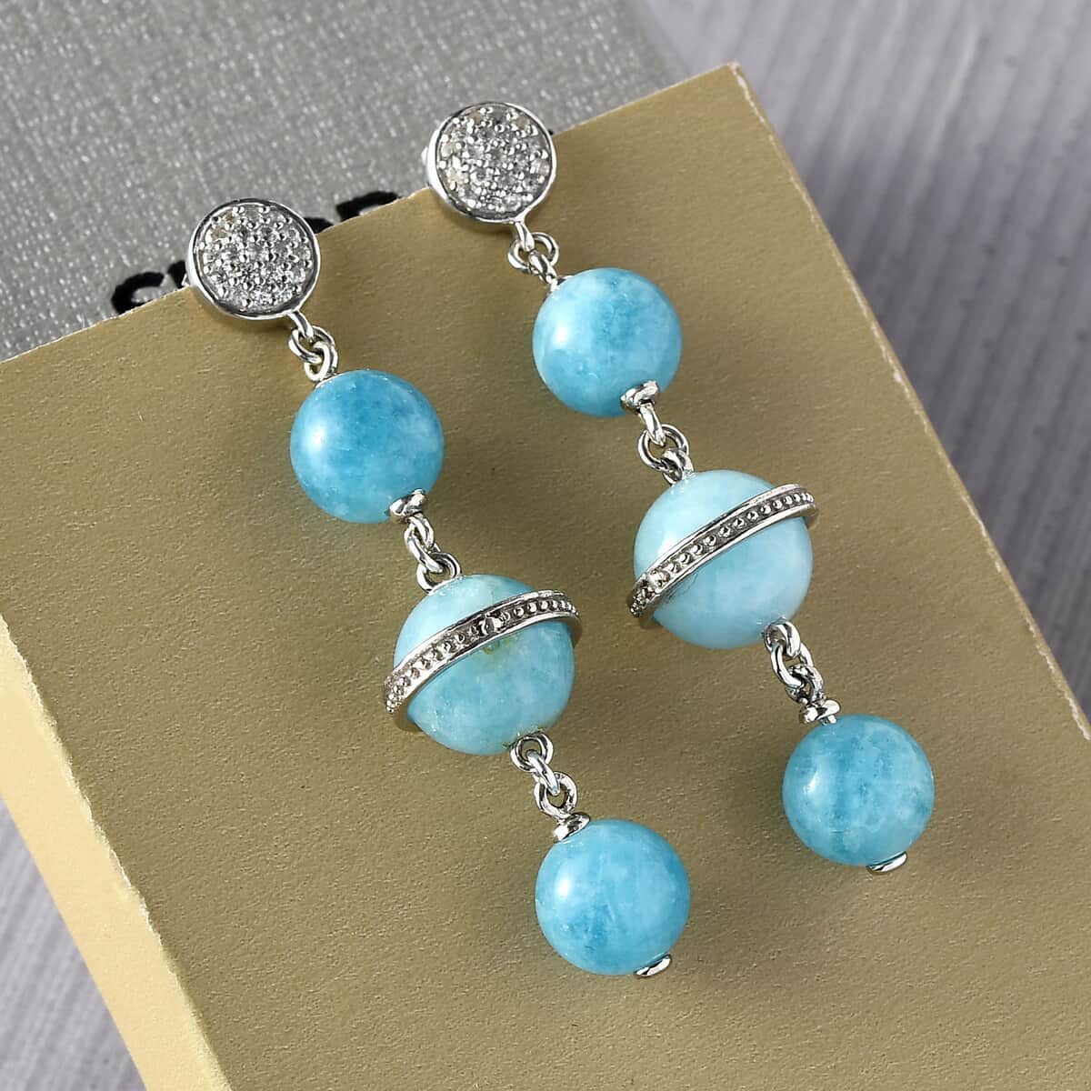 GP Celestial Dream Collection Mangoro Aquamarine and Natural White Zircon Earrings in Platinum Over Sterling Silver 31.15 ctw image number 1