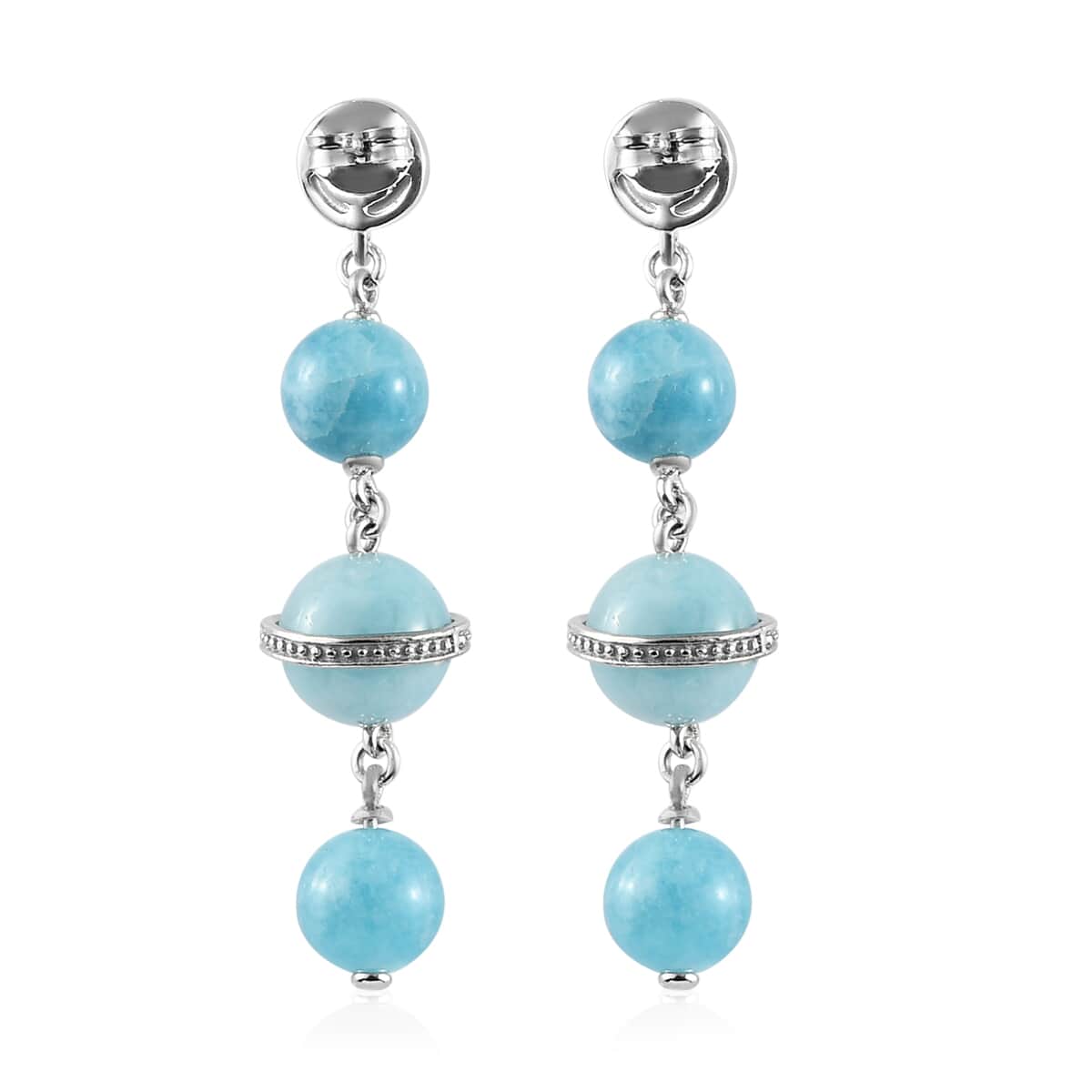 GP Celestial Dream Collection Mangoro Aquamarine and Natural White Zircon Earrings in Platinum Over Sterling Silver 31.15 ctw image number 3