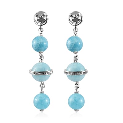 GP Celestial Dream Collection Mangoro Aquamarine and Natural White Zircon Earrings in Platinum Over Sterling Silver 31.15 ctw