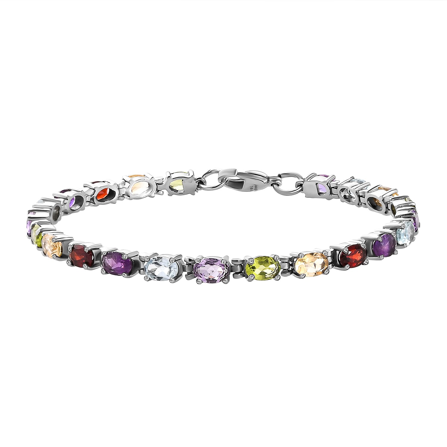 Multi Gemstone 10.90 ctw Bracelet in Stainless Steel (7.50 In)