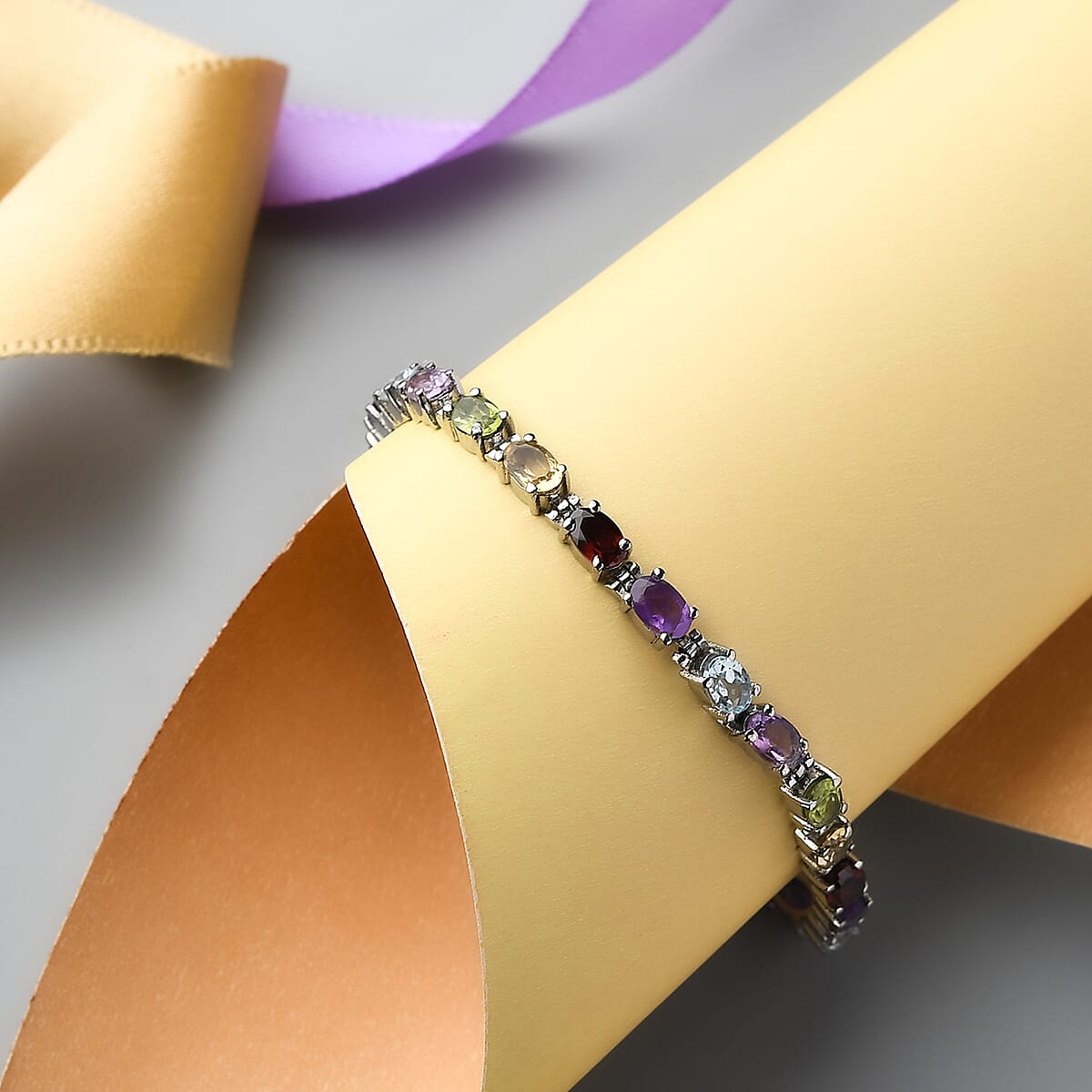 Multi Gemstone 10.90 ctw Bracelet in Stainless Steel (7.50 In) image number 1