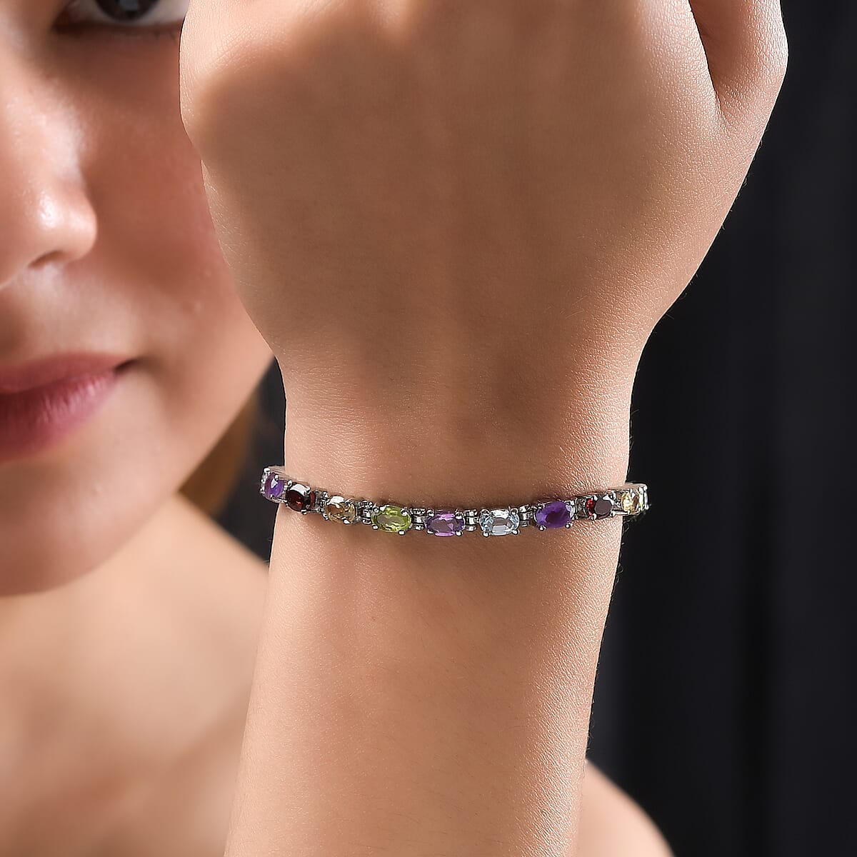 Multi Gemstone 10.90 ctw Bracelet in Stainless Steel (7.50 In) image number 2