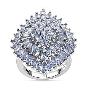 Tanzanite 5.79 ctw Cluster Ring in Platinum Over Sterling Silver (Size 11.5)