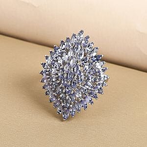 Tanzanite 5.79 ctw Cluster Ring in Platinum Over Sterling Silver (Size 11.5)