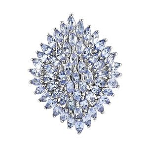 Tanzanite 5.79 ctw Cluster Ring in Platinum Over Sterling Silver (Size 11.5)