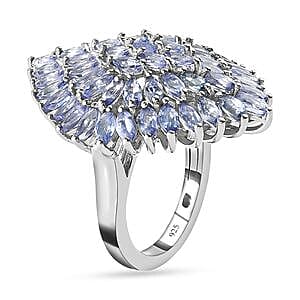 Tanzanite 5.79 ctw Cluster Ring in Platinum Over Sterling Silver (Size 11.5)