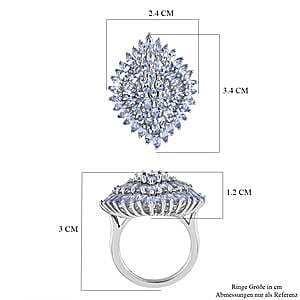 Tanzanite 5.79 ctw Cluster Ring in Platinum Over Sterling Silver (Size 11.5)