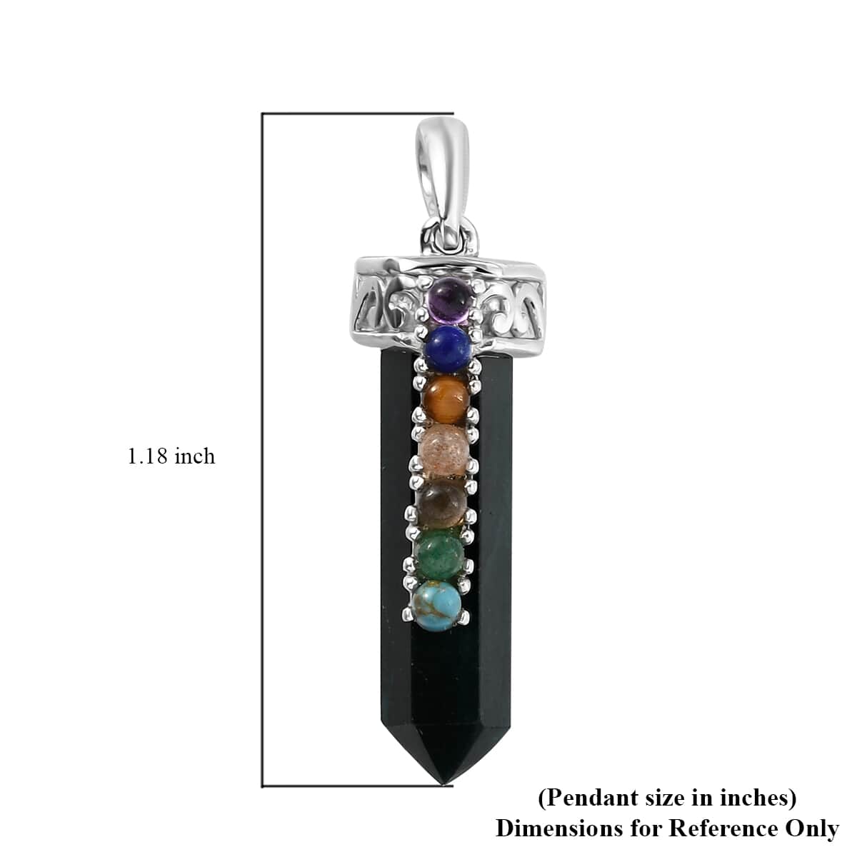 Teal Grandidierite and Multi Gemstone Pencil Shape 7 Chakra Pendant in Platinum Over Sterling Silver 6.15 ctw image number 4