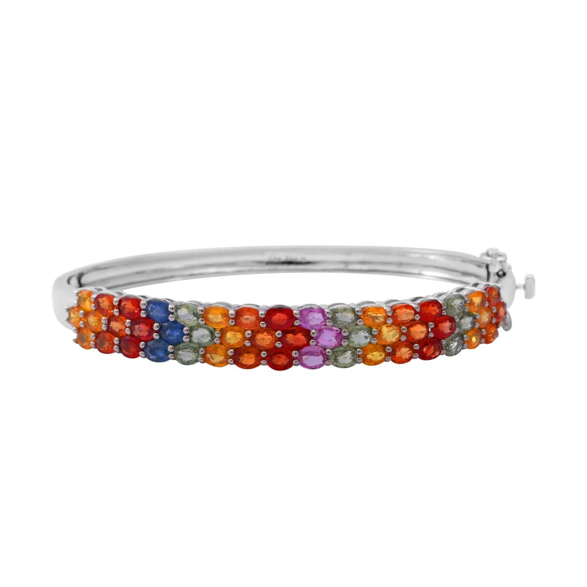 Multi Sapphire Bangle Bracelet in Platinum Over Sterling Silver (7.25 In) 12.75 ctw image number 0