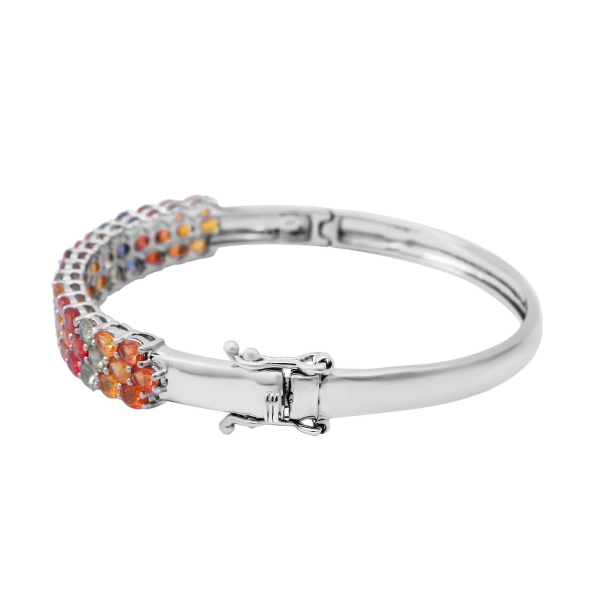 Multi Sapphire Bangle Bracelet in Platinum Over Sterling Silver (7.25 In) 12.75 ctw image number 2
