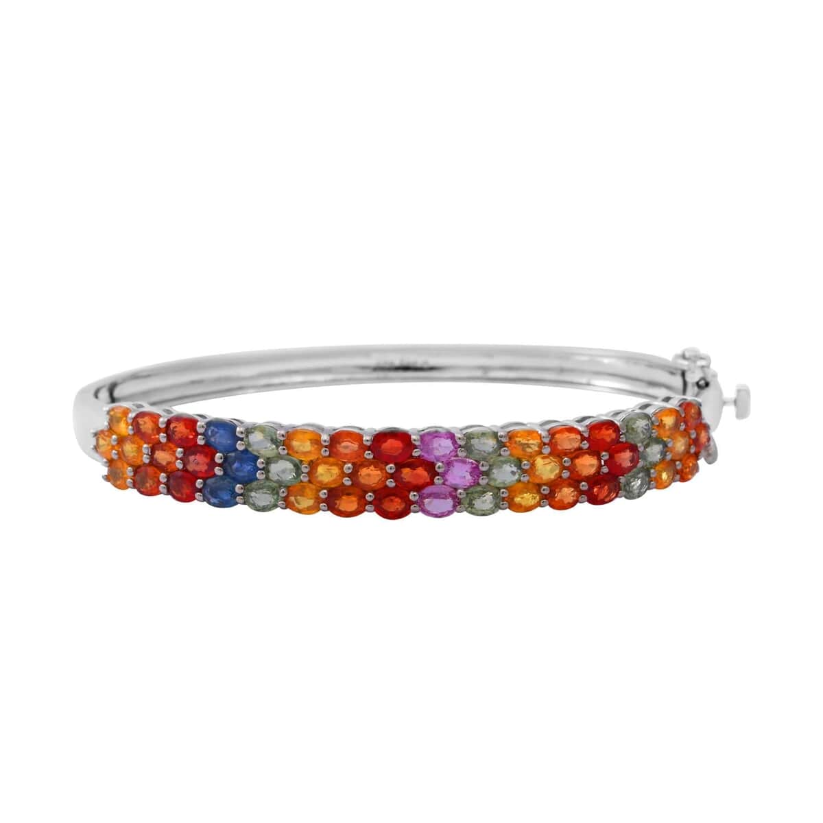 Multi Sapphire Bangle Bracelet in Platinum Over Sterling Silver (8.00 In) 12.75 ctw image number 0