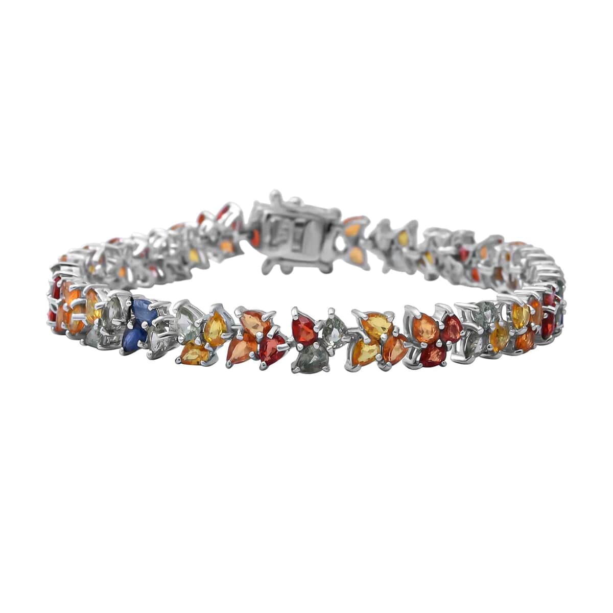 Multicolored Sapphire Double Row Link Bracelet in Platinum Over Sterling Silver (6.50 In) 15.75 ctw image number 0