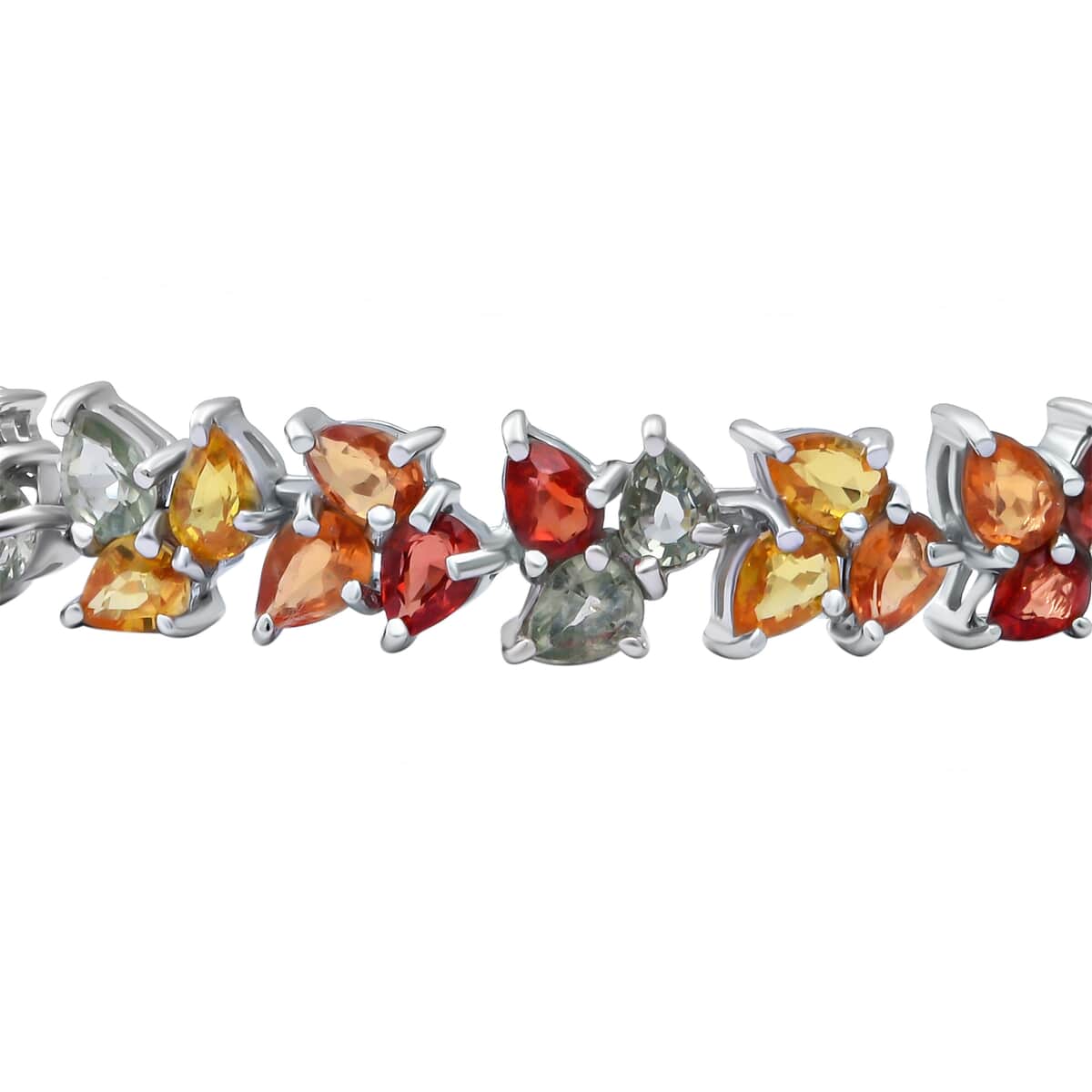 Multicolored Sapphire Double Row Link Bracelet in Platinum Over Sterling Silver (6.50 In) 15.75 ctw image number 1