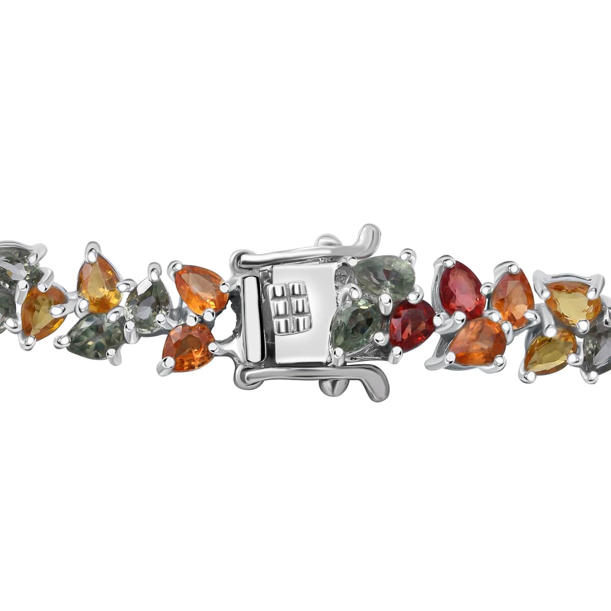 Multicolored Sapphire Double Row Link Bracelet in Platinum Over Sterling Silver (6.50 In) 15.75 ctw image number 2