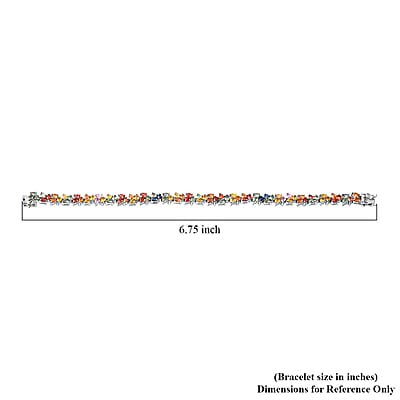 Multicolored Sapphire Double Row Link Bracelet in Platinum Over Sterling Silver (6.50 In) 15.75 ctw
