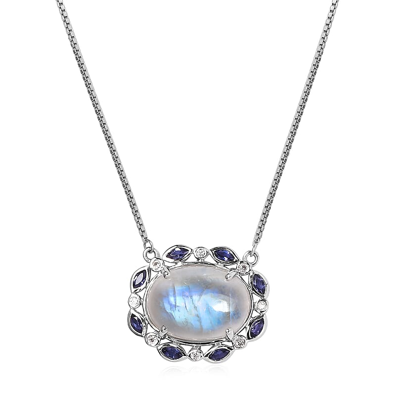 Premium Rainbow Moonstone and Multi Gemstone 11.60 ctw Necklace in Platinum Over Sterling Silver 19 Inches