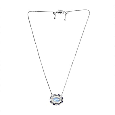 Premium Rainbow Moonstone and Multi Gemstone 11.60 ctw Necklace in Platinum Over Sterling Silver 19 Inches