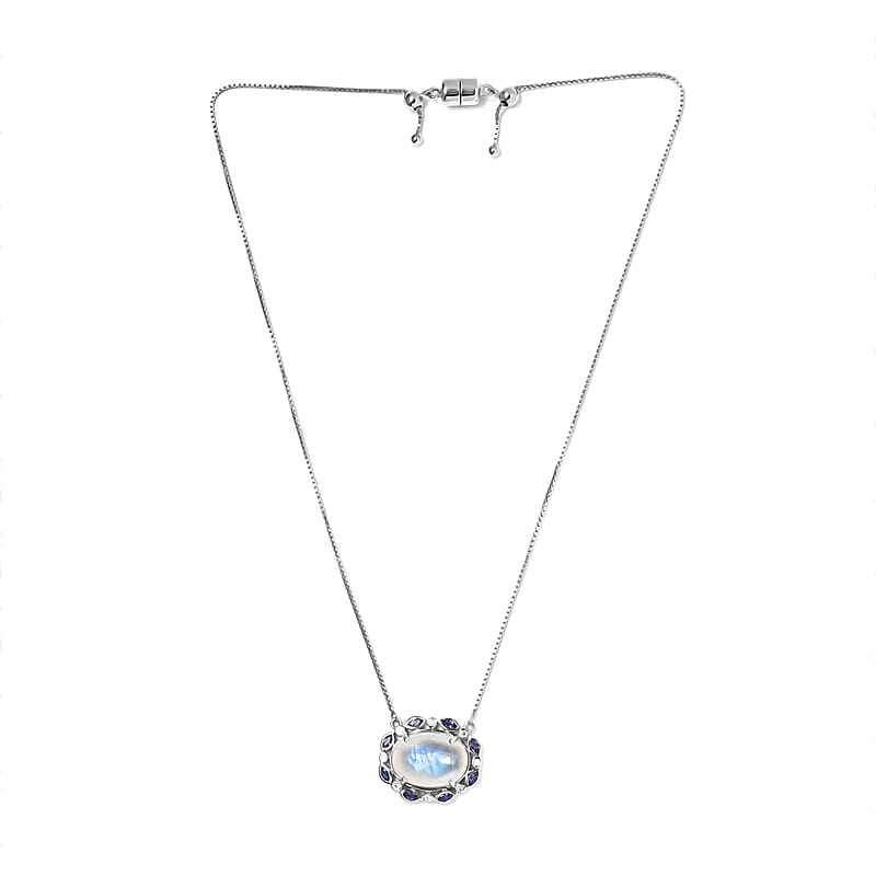 Premium Rainbow Moonstone and Multi Gemstone 11.60 ctw Necklace in Platinum Over Sterling Silver 19 Inches