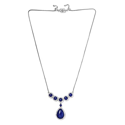 Premium Lapis Lazuli and White Zircon 19.40 ctw Necklace in Platinum Over Sterling Silver 19 Inches