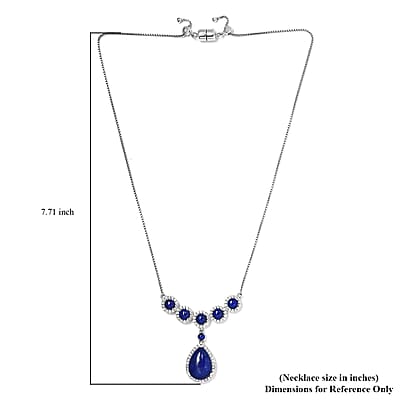 Premium Lapis Lazuli and White Zircon 19.40 ctw Necklace in Platinum Over Sterling Silver 19 Inches