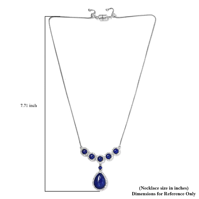 Premium Lapis Lazuli and White Zircon 19.40 ctw Necklace in Platinum Over Sterling Silver 19 Inches