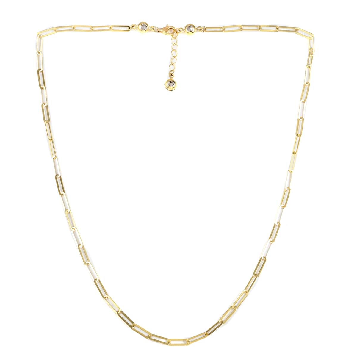 Italian 10K Yellow Gold Crystal 5.2mm Paper Clip Necklace with Extender 18-20 Inches 5.10 Grams image number 2