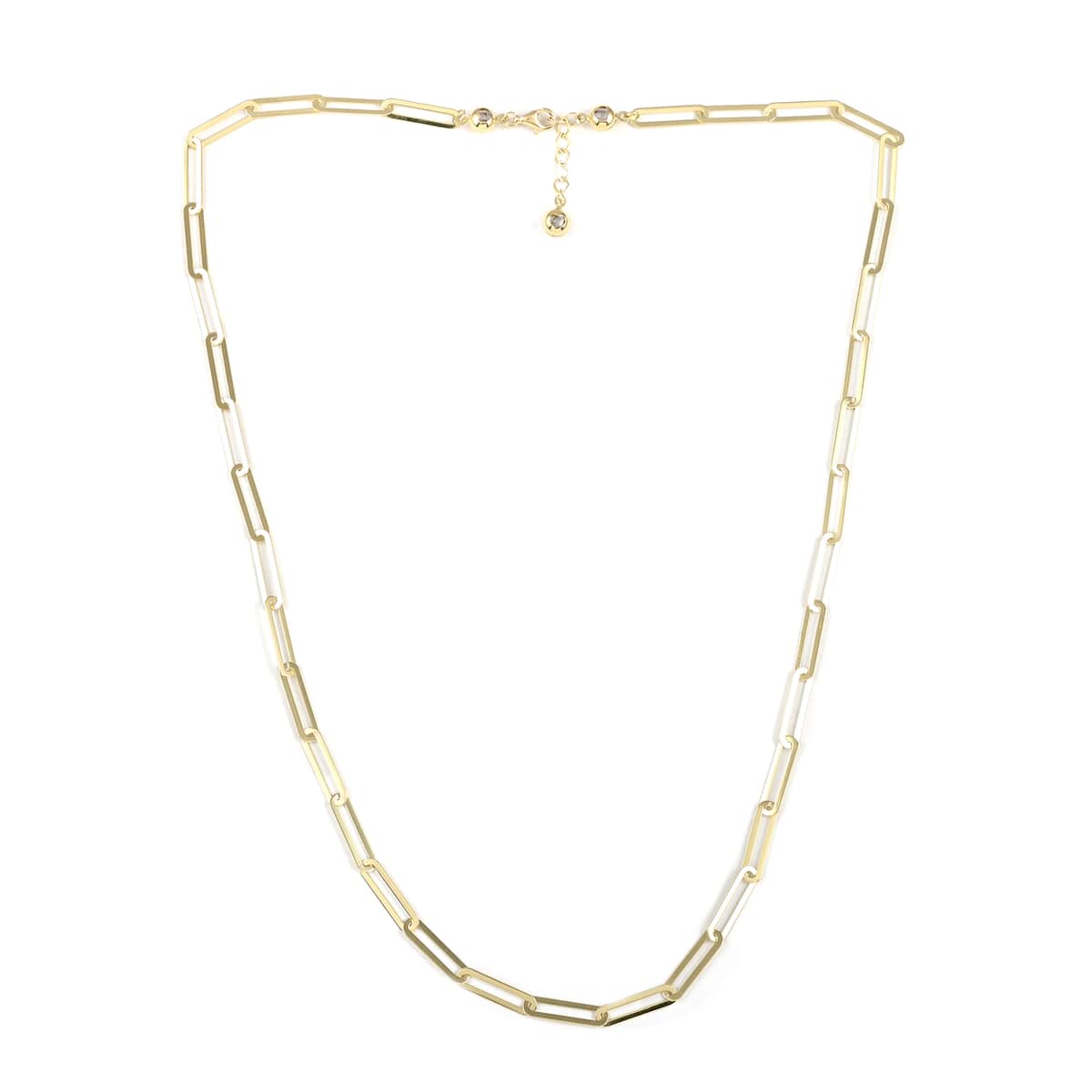 Italian 10K Yellow Gold Crystal 6.9mm Paper Clip Necklace with Extender 20-22 Inches 6.90 Grams image number 3