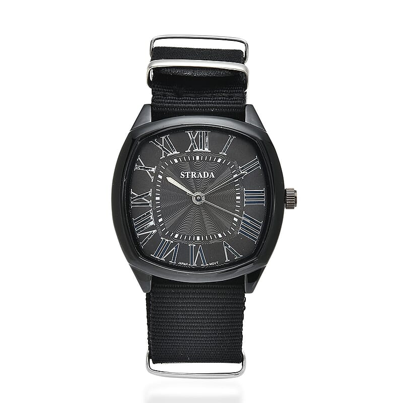 Strada Japanese Movement Watch with Black Nylon Strap (41.40x39.88mm) (5.25-7.75 In)