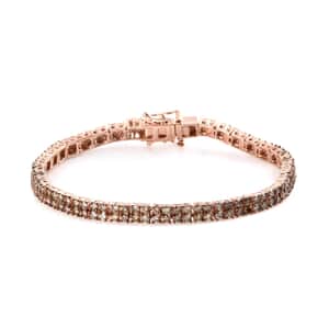 Natural Champagne Diamond Double Row Tennis Bracelet in Vermeil Rose Gold Over Sterling Silver (7.25 In) 5.00 ctw