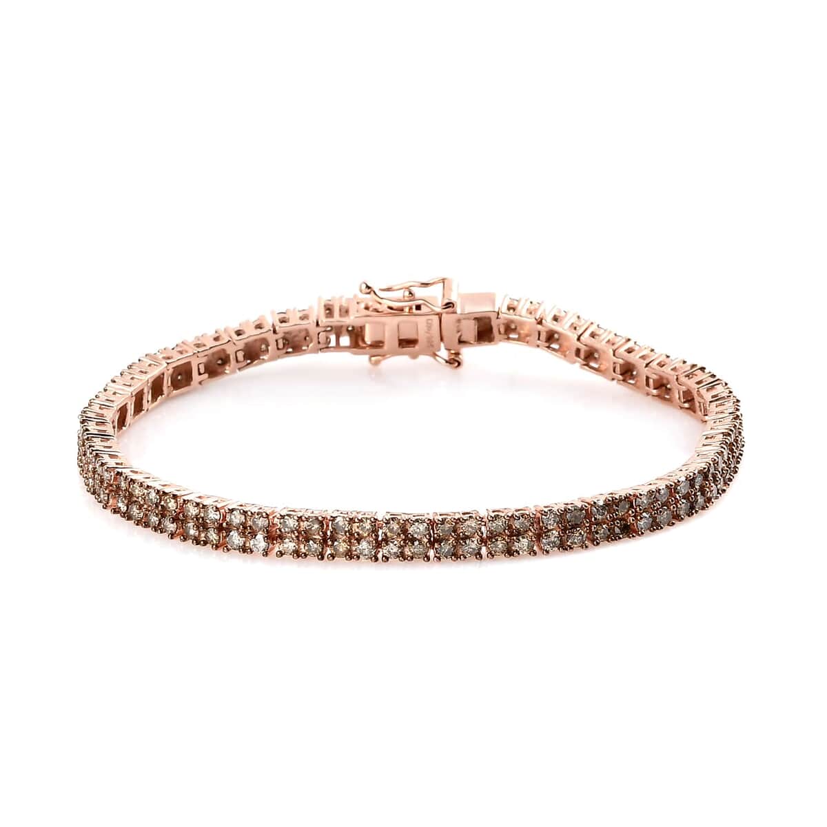 Natural Champagne Diamond Double Row Tennis Bracelet in Vermeil Rose Gold Over Sterling Silver (7.25 In) 5.00 ctw image number 0