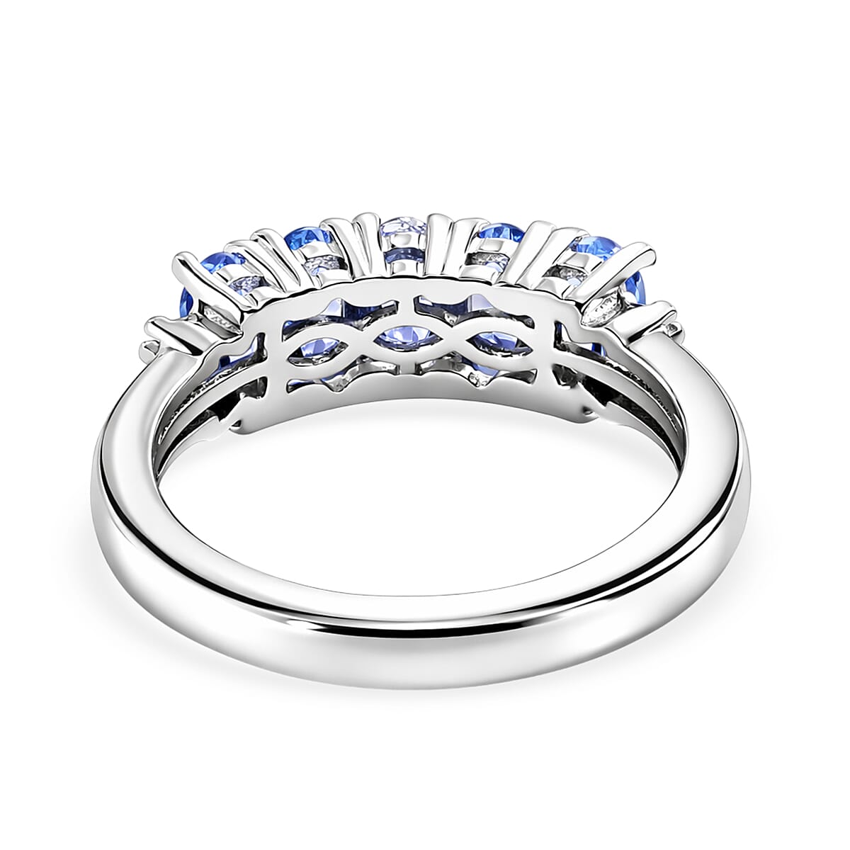 Tanzanite and White Diamond 1.20 ctw 5 Stone Ring in Platinum Over Sterling Silver (Size 10.0)