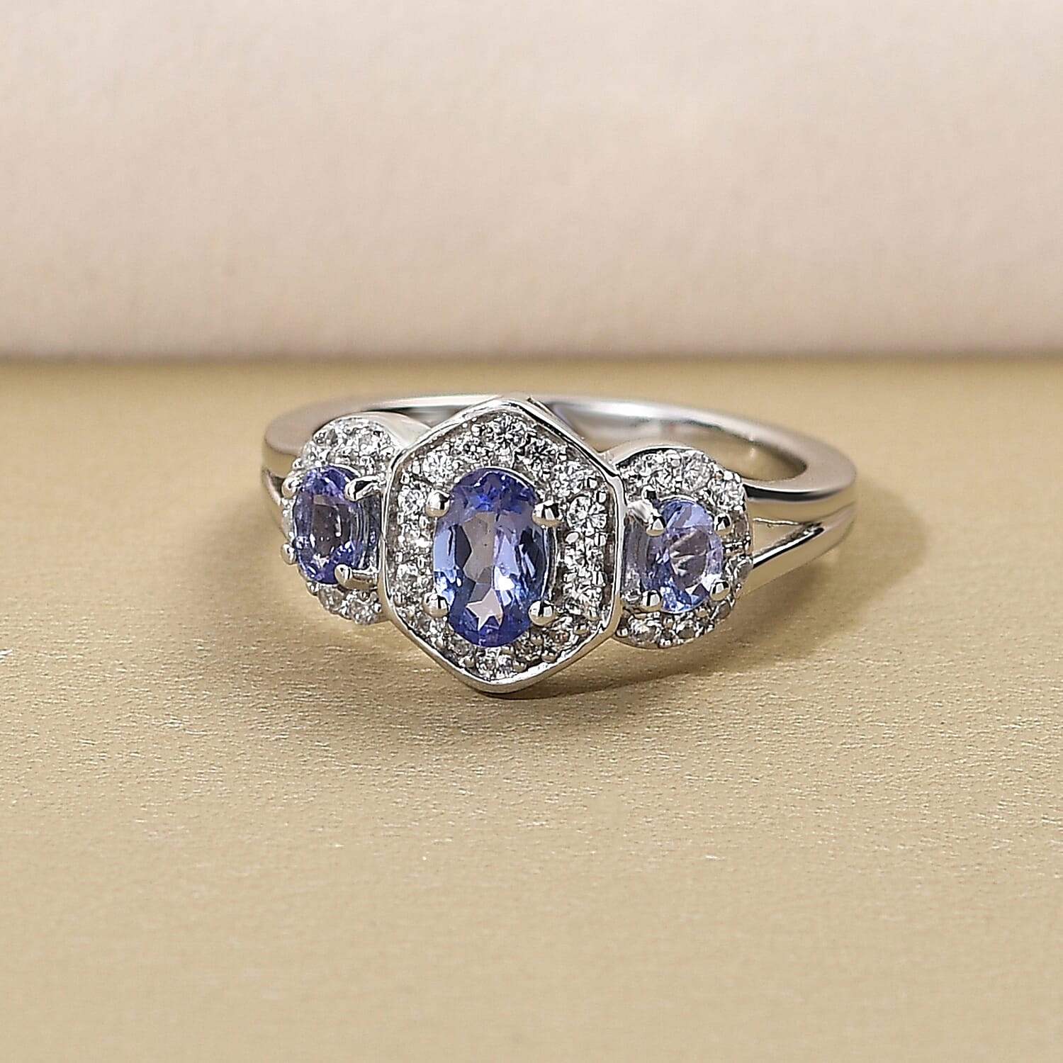 Tanzanite and White Zircon 1.10 ctw Ring in Platinum Over Sterling Silver (Size 10.0)