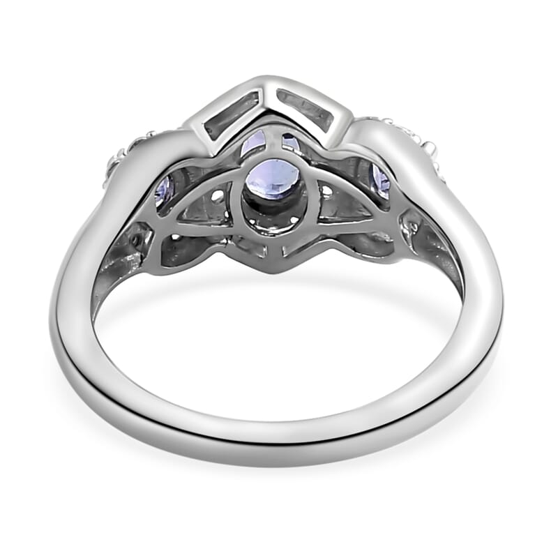 Tanzanite and White Zircon 1.10 ctw Ring in Platinum Over Sterling Silver (Size 10.0)
