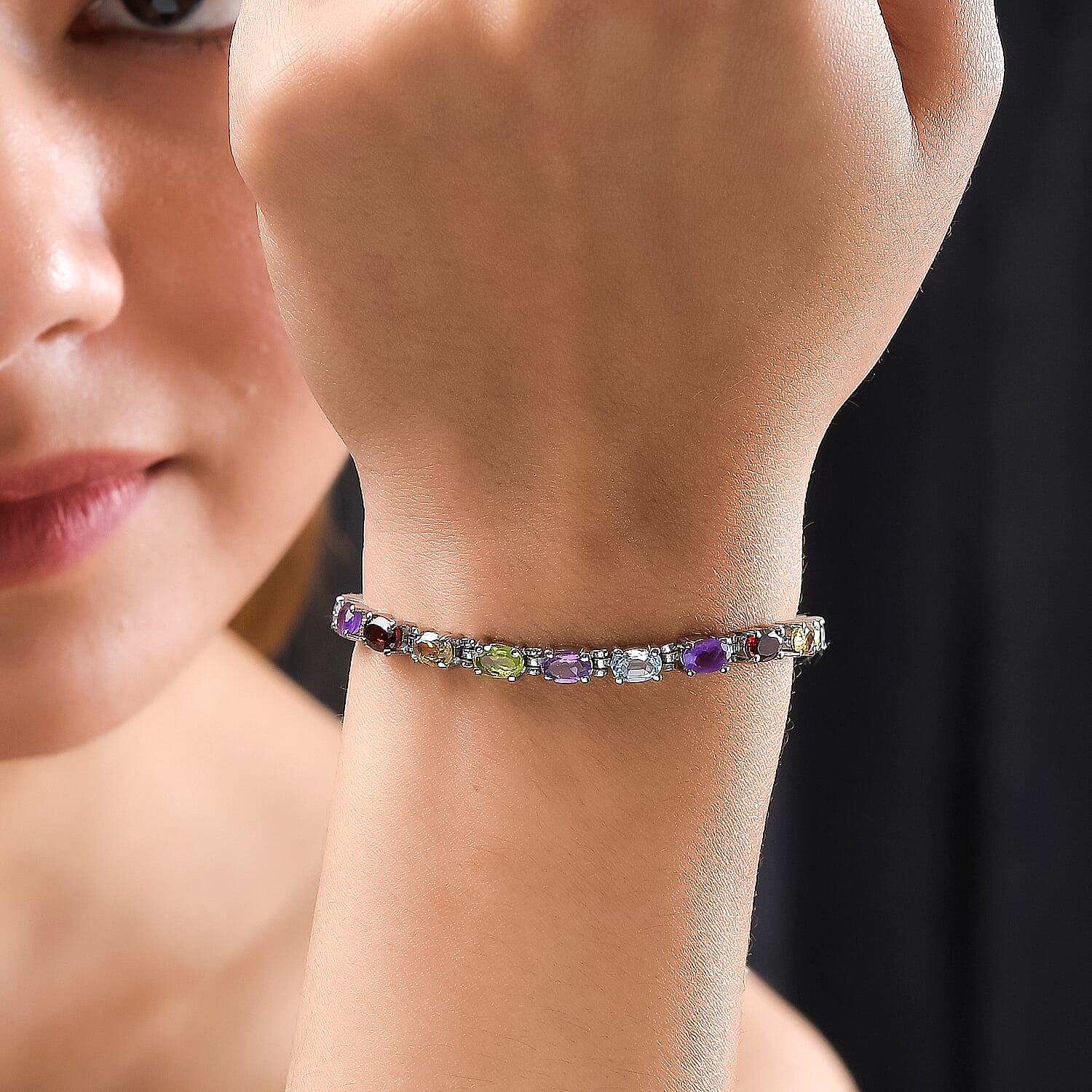 Multi Gemstone 11.85 ctw Bracelet in Stainless Steel (8.00 In)