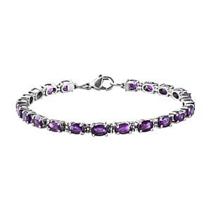 African Amethyst 9.30 ctw Bracelet in Stainless Steel (7.50 In)