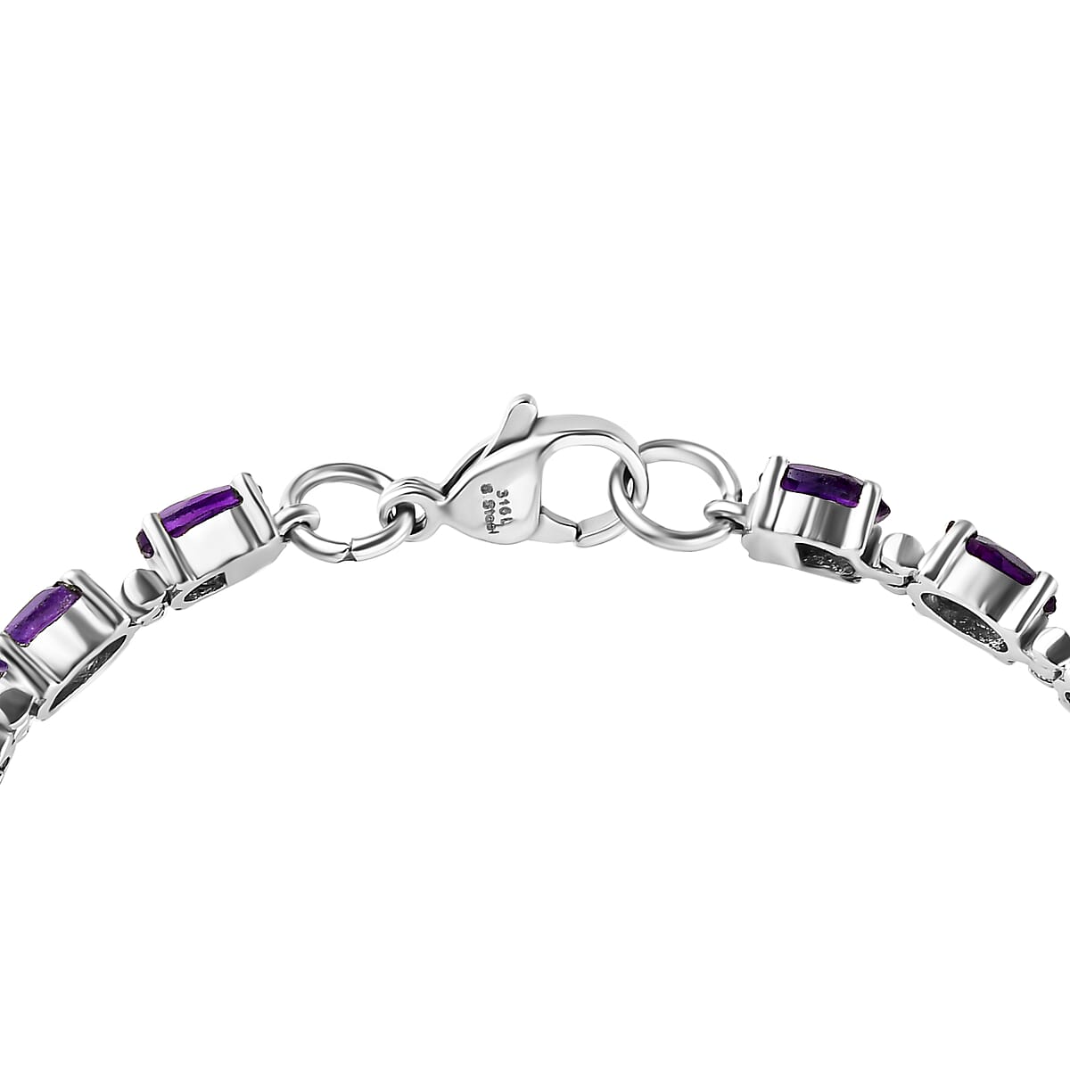 African Amethyst 9.30 ctw Bracelet in Stainless Steel (7.50 In) image number 3