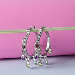 Ankur Treasure Chest Multi Gemstone Hoop Earrings in Stainless Steel 2.90 ctw