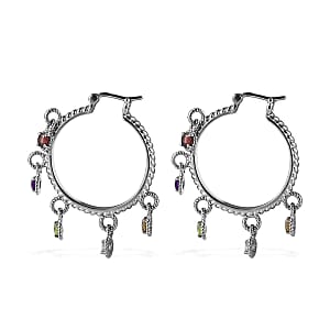 Ankur Treasure Chest Multi Gemstone Hoop Earrings in Stainless Steel 2.90 ctw