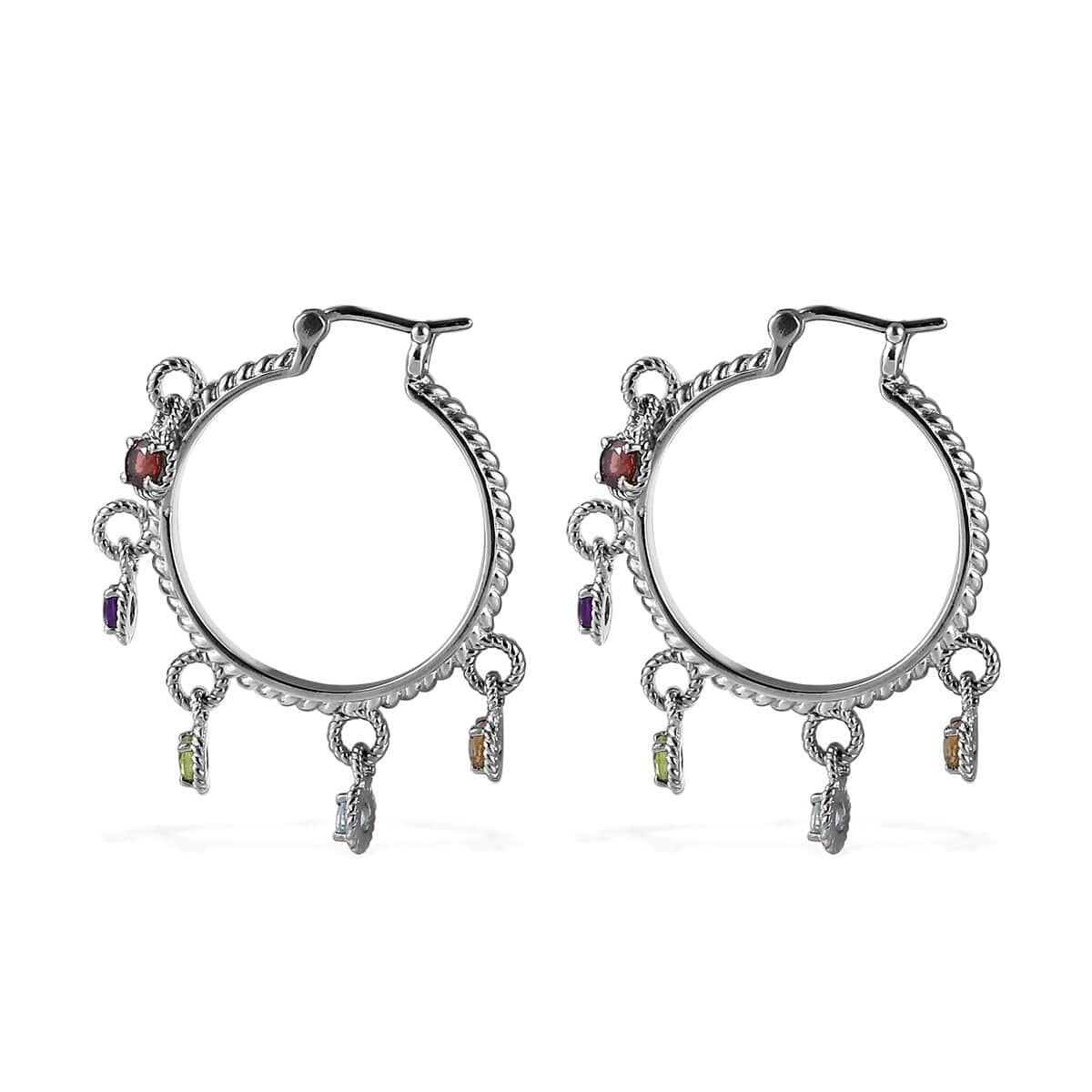Ankur Treasure Chest Multi Gemstone Hoop Earrings in Stainless Steel 2.90 ctw image number 3