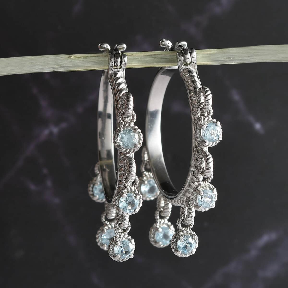 Ankur Treasure Chest Sky Blue Topaz Chandelier Hoop Earrings in Stainless Steel 3.25 ctw | Tarnish-Free, Waterproof, Sweat Proof Jewelry image number 1