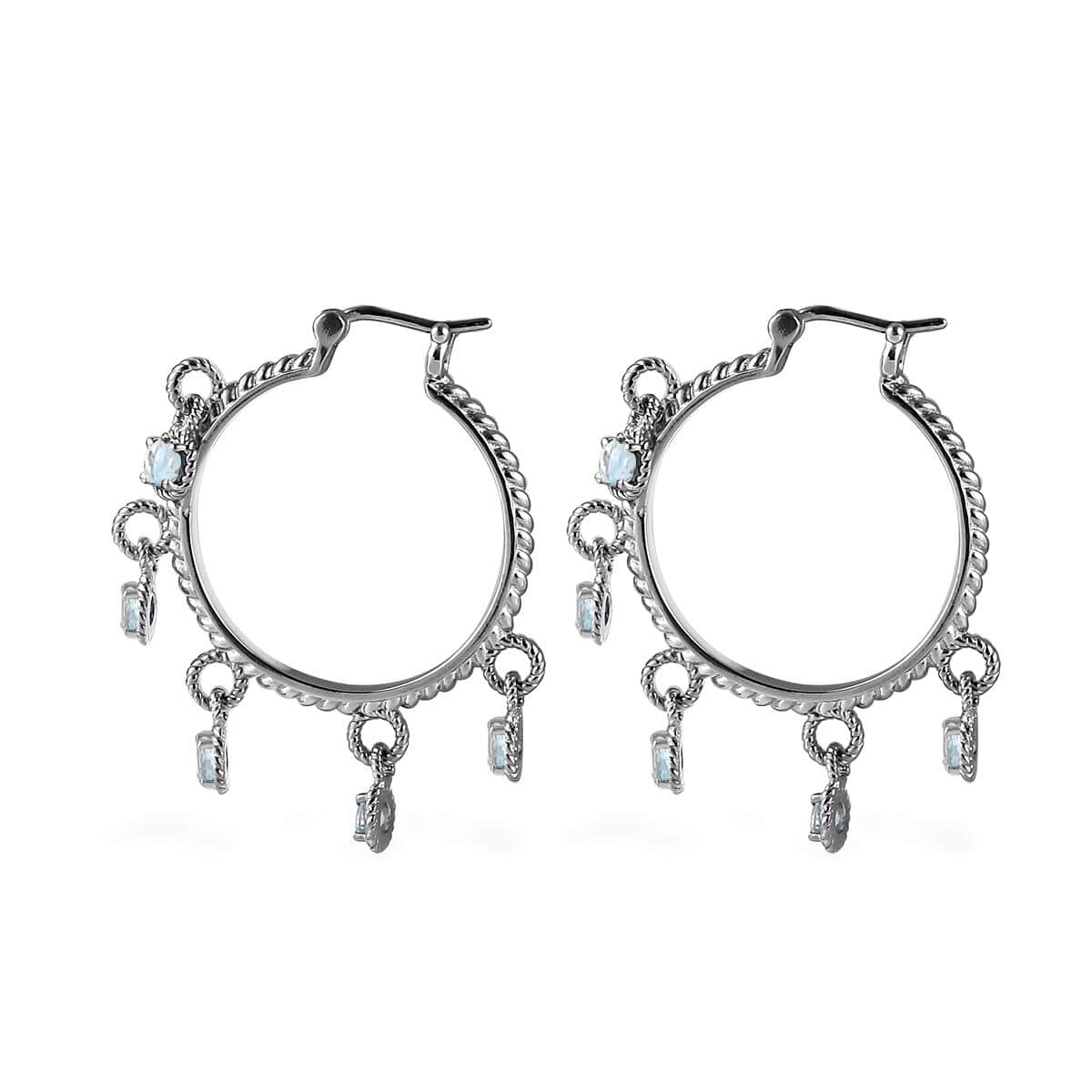 Ankur Treasure Chest Sky Blue Topaz Chandelier Hoop Earrings in Stainless Steel 3.25 ctw | Tarnish-Free, Waterproof, Sweat Proof Jewelry image number 3
