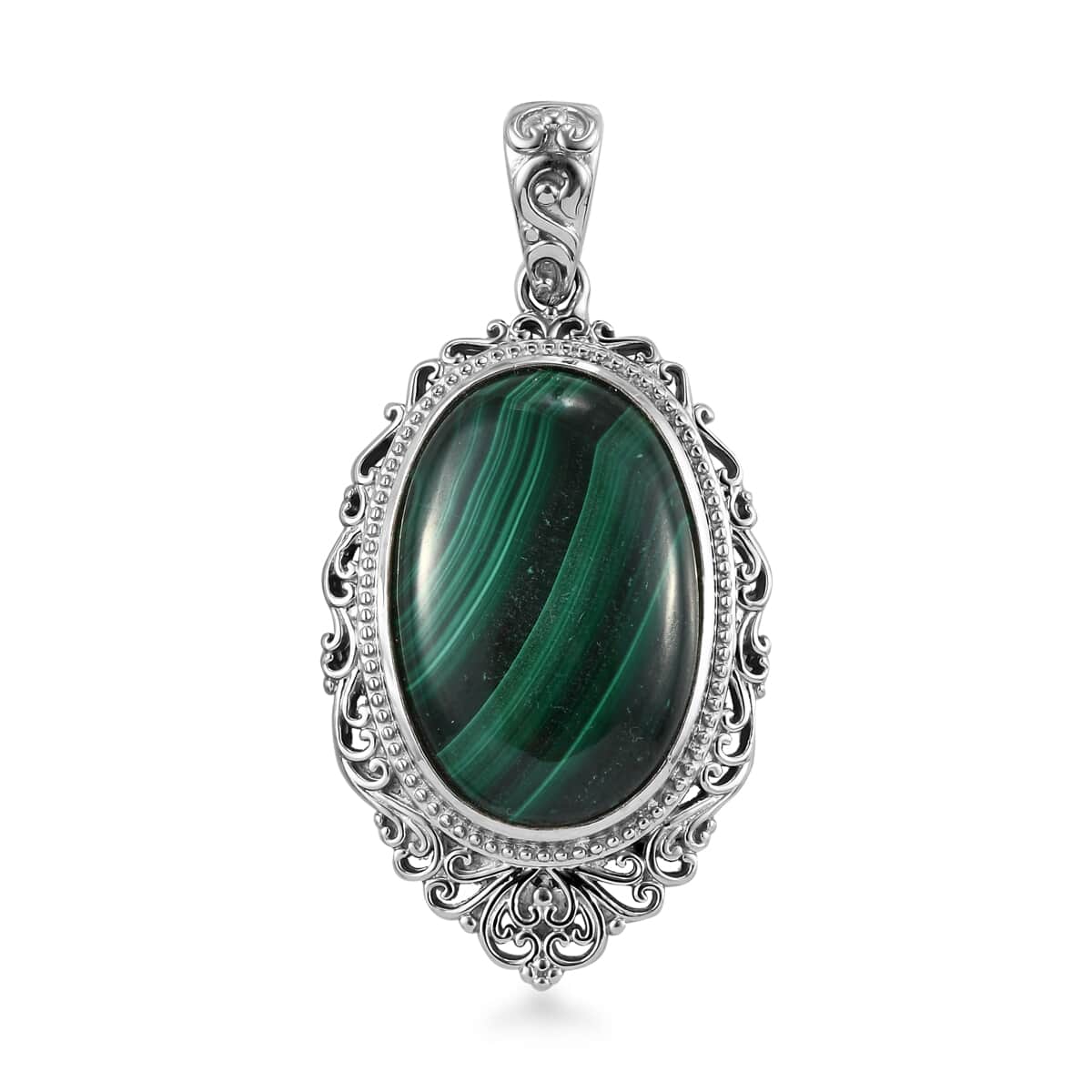 African Malachite Solitaire Pendant in Platinum Over Copper with Magnet 42.35 ctw image number 0