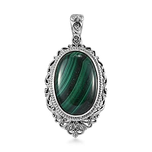 African Malachite Solitaire Pendant in Platinum Over Copper with Magnet 42.35 ctw