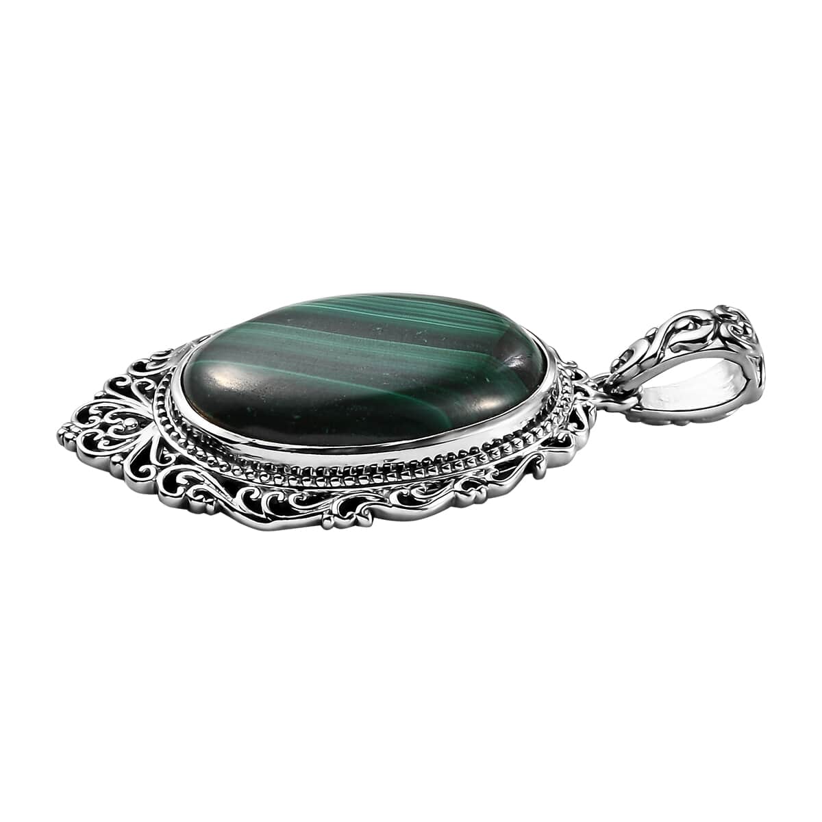 African Malachite Solitaire Pendant in Platinum Over Copper with Magnet 42.35 ctw image number 2