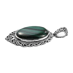 African Malachite Solitaire Pendant in Platinum Over Copper with Magnet 42.35 ctw